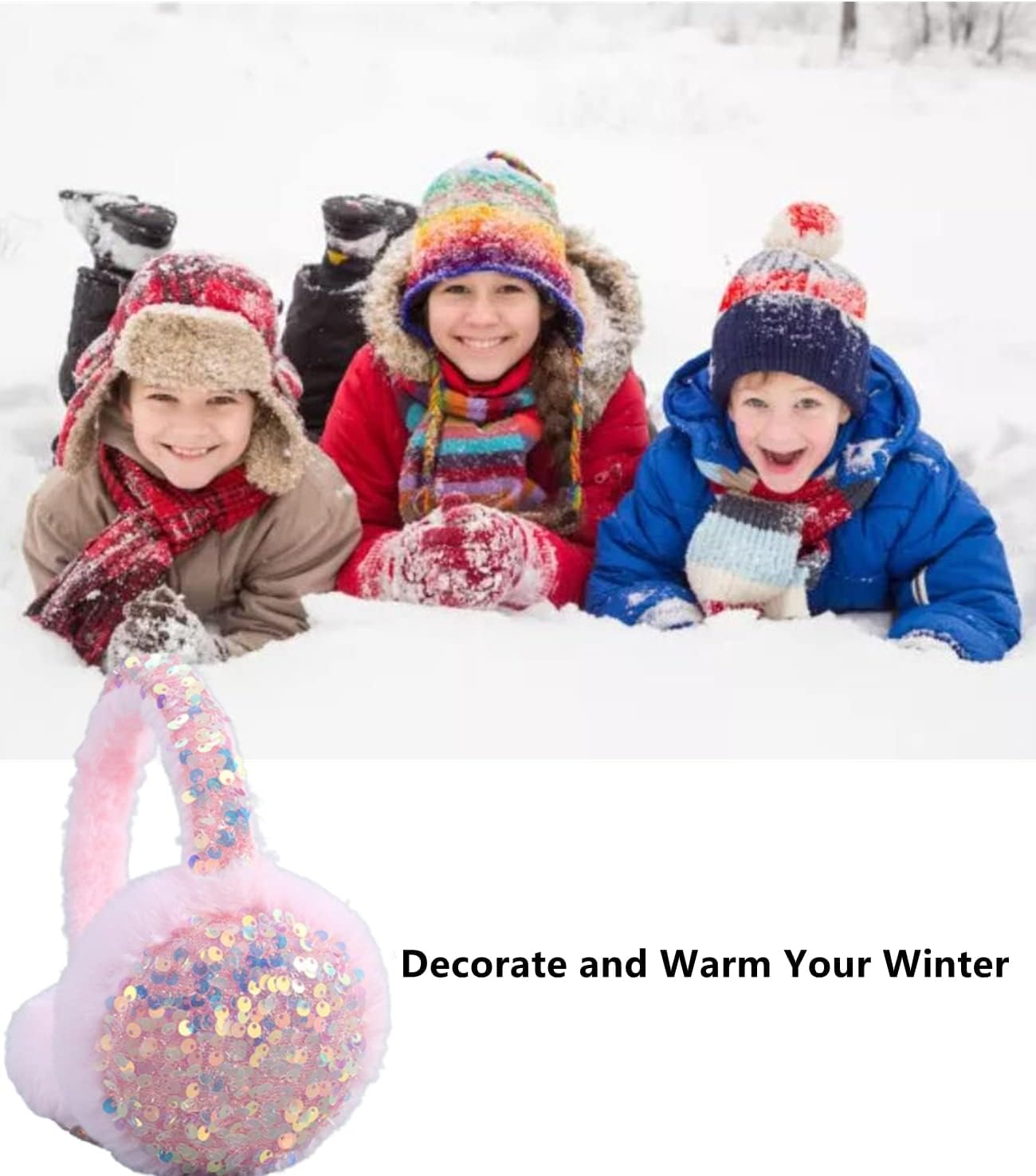 Girls Sequins Earmuffs for Winter Warm Plush Ear Cover Cold Weather Outdoor Toddler Kids Boys Cute Ear Warmer - Image 4