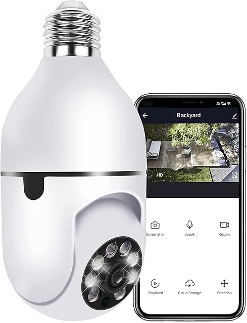 Bulb camera wifi 2MP Smart Life 5GHz Bulb Lamp Camera, 1080P Wifi PTC IR E27 Color Night Vision Home Security CCTV Camera with Automatic Tracking Bulb Security 360° Pan-Tilt View light Camera Indoor