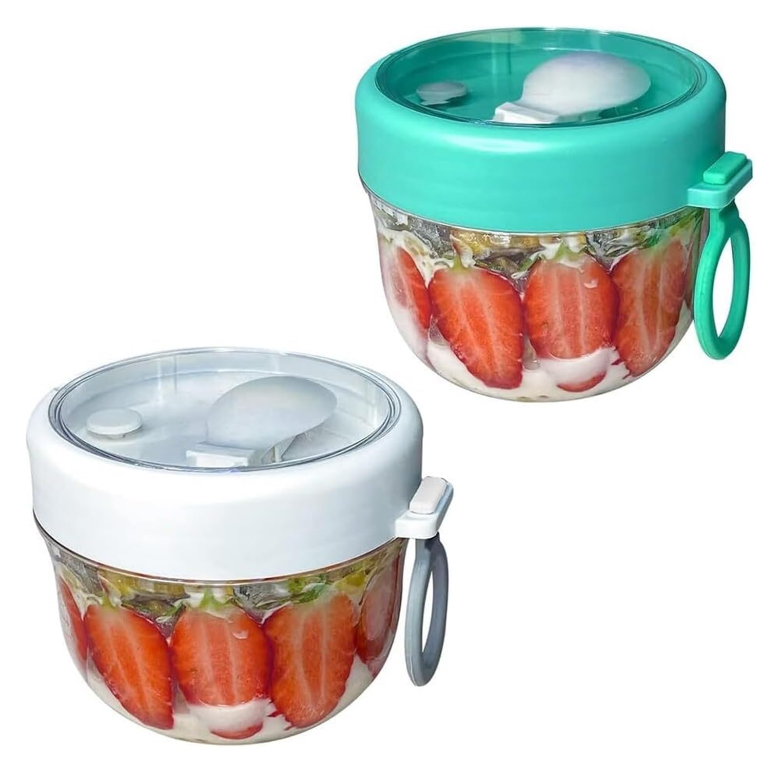 Pojemnik na płatki owsiane, miska na sałatkę z pokrywką, przenośny kubek śniadaniowy o pojemności 600 ml Wielofunkcyjny przezroczysty pojemnik na płatki owsiane na noc z pokrywką i łyżką