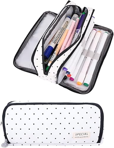 iSuperb - Estuche para lápices con 3 cremalleras, diseño de cuadrícula, organizador de maquillaje