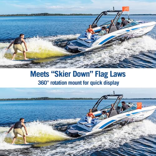 Image of Affordura Orange Boat Flag With Holder Mount, 12 x 18 Inch, 30 inch Pole