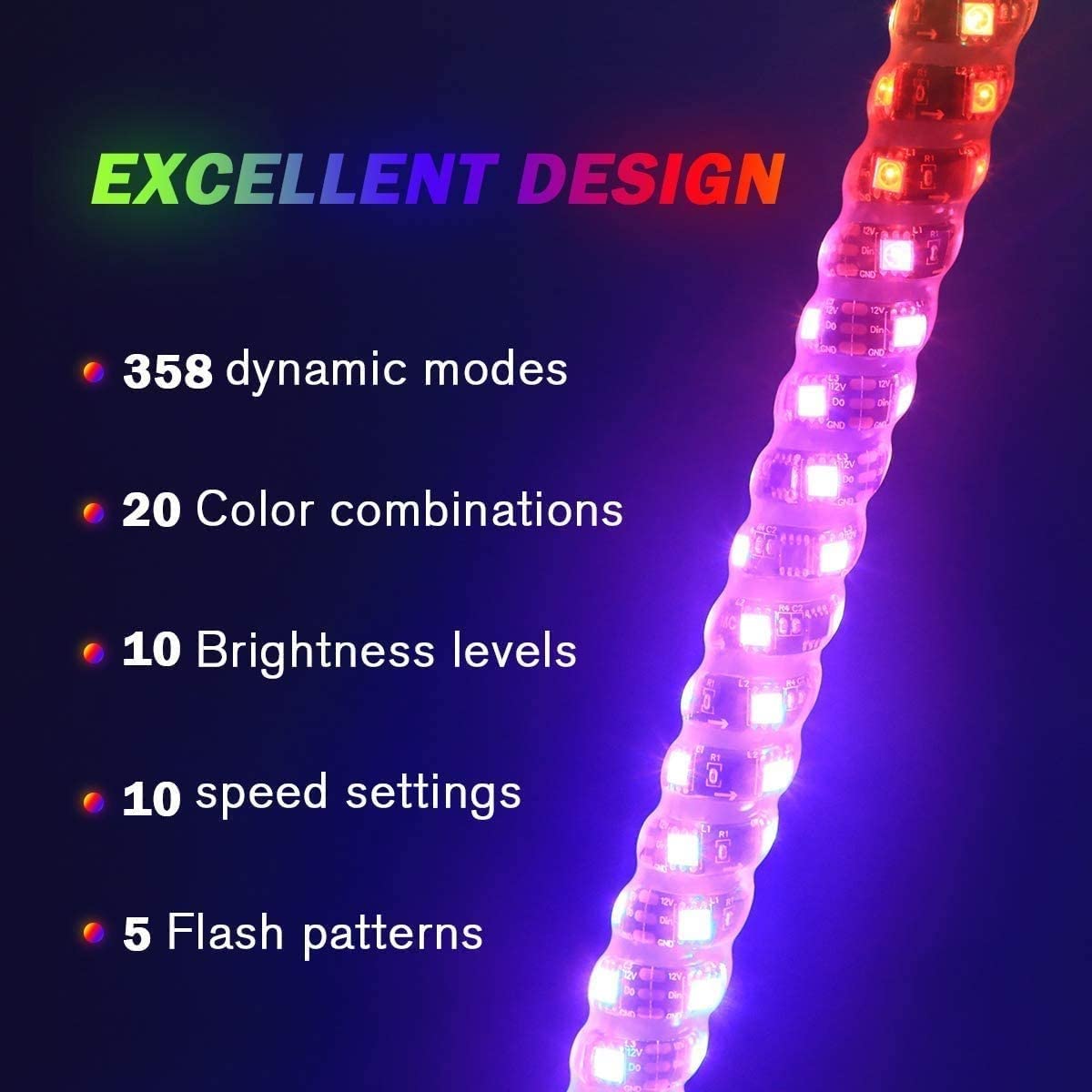 4FT Blue LED Spiral Whip Antenna Light For Jeep ATV Polaris RZR UTV – 5050 LEDs 12V
