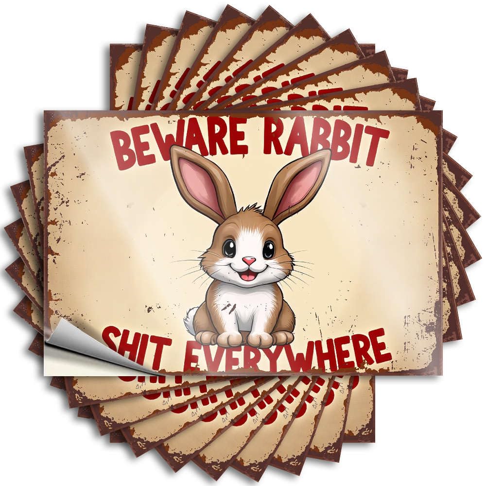 Fzfn Colour Sticker Retro Decor Peel And Stick - Beware Rabbit Shit Everywhere Helmet Autumn Waterproof Vinyl For Thankful(12X18cm)