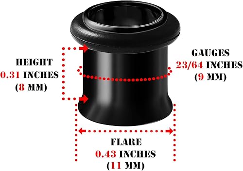 Miniatura 2 de Par de acero quirúrgico 316L anodizado negro único acampanado piercing joyería oreja túnel O-ring pendiente lóbulo ensanchador enchufe