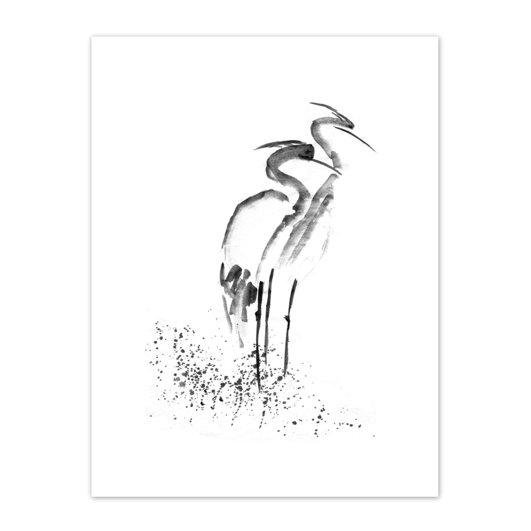 Wee Blue Coo Heron Ink Drawing Art Print Canvas Premium Wall Decor Poster