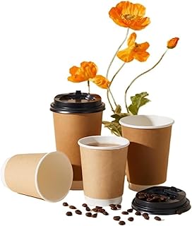 二重断熱耐熱ペーパーカップ 使い捨て持ち帰り用 コーヒー・お茶用 カフェサイズ 業務用品 (500枚,10 oz (360ml))