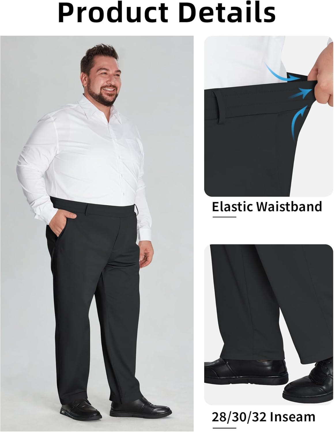 Idtswch Mens Big and Tall Full Elastic Waist Pants Stretch Slacks Casual with Zipper Fly and Pockets - Image 4