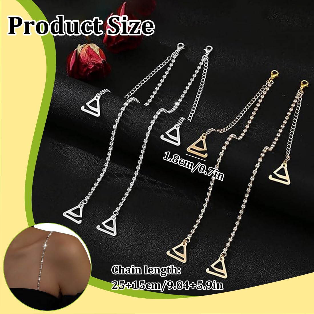 4 Pezzi Spalline per Reggiseno con Strass, Spallacci Regolabili, Antiscivolo ed Elegante, Perfetto per Abiti e Top, Ideale per Matrimoni ed Eventi