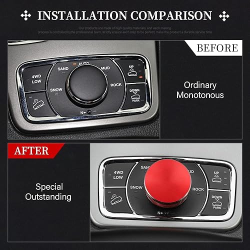 Miniatura 2 de LECART Para Jeep Grand Cherokee Accesorios 2014-2021 Central Multimedia 4WD Interruptor Pomo Cubierta de Aleación de Aluminio Roja 1 Paquete