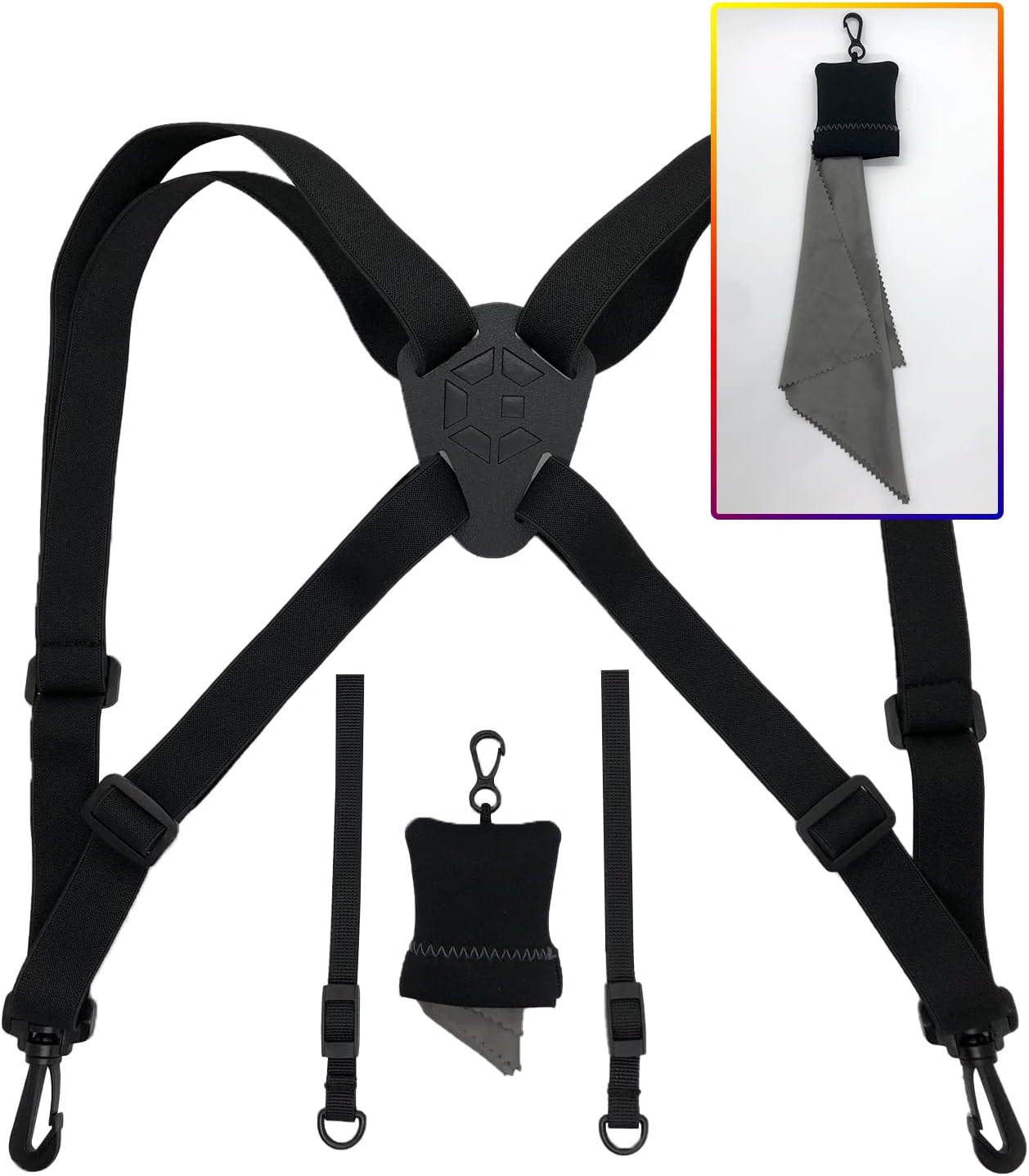 GAIARENA Binocular Harness - Adjustable Strap for Binoculars, Cameras & Rangefinders - Includes Lens Cleaning Cloth - Black