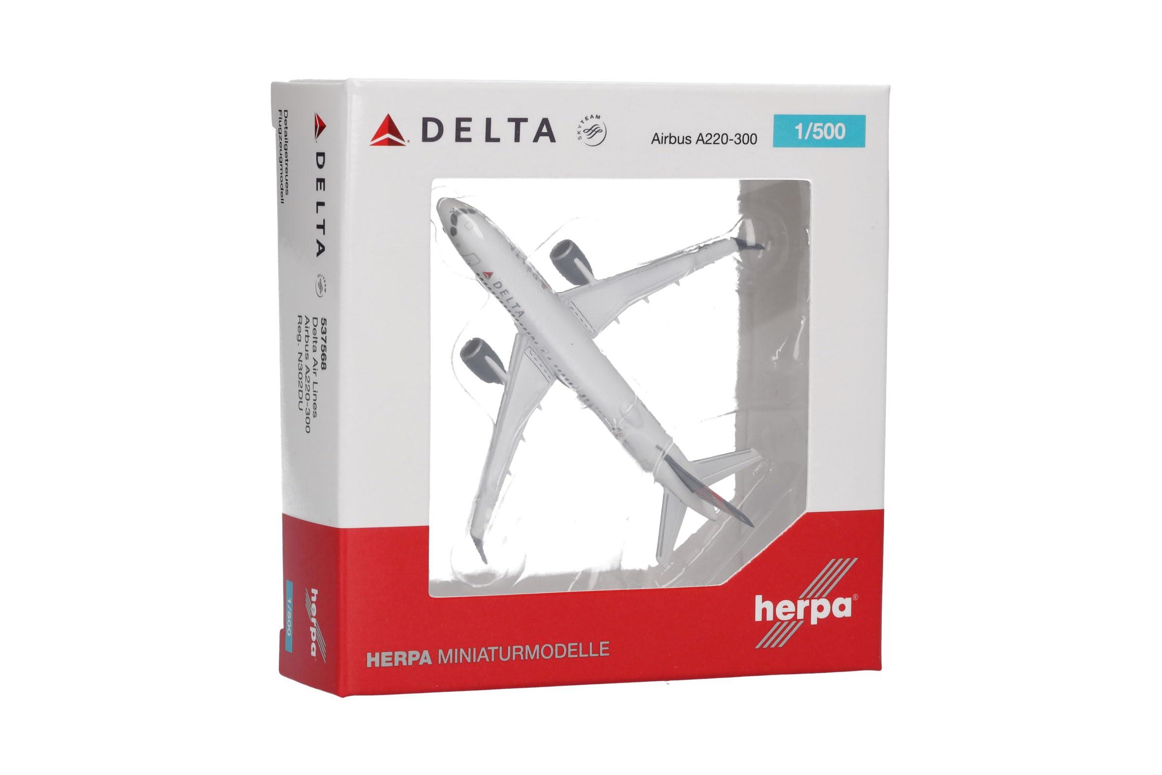 Herpa 1:500 Airbus A220-300 Delta Air Lines N302DU - Maquette Avion Métal Delta Miniature Collection Wings