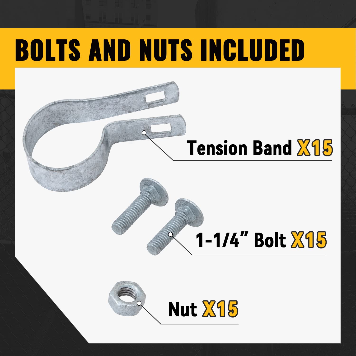 VIVIDA 2-3/8" Tension Band for Chain Link Fence, Galvanized Tension Bands for 2-3/8" OD Pipe, Chain Link Fence Parts, 15 PCS