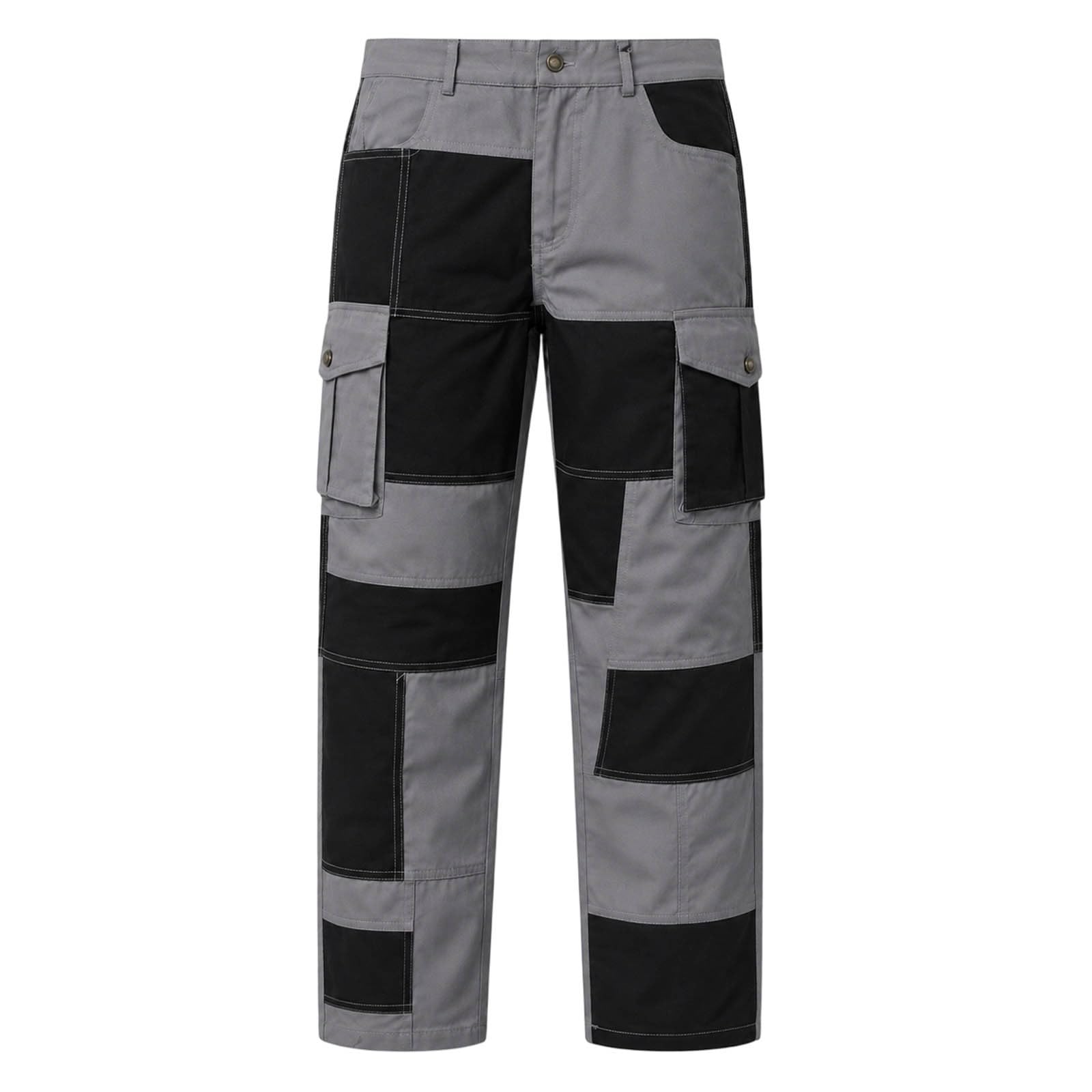 Conjunto de Dos Piezas para Hombre, Pantalones Cargo Patchwork y Camisa con Bolsillo, Estilo Casual de Negocios, Traje Moderno y Funcional