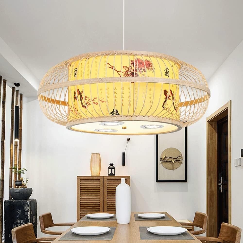LYMSXAZOU Lantern Pendant Light, Hand Woven Lampshade LED Rattan Camping Chandelier