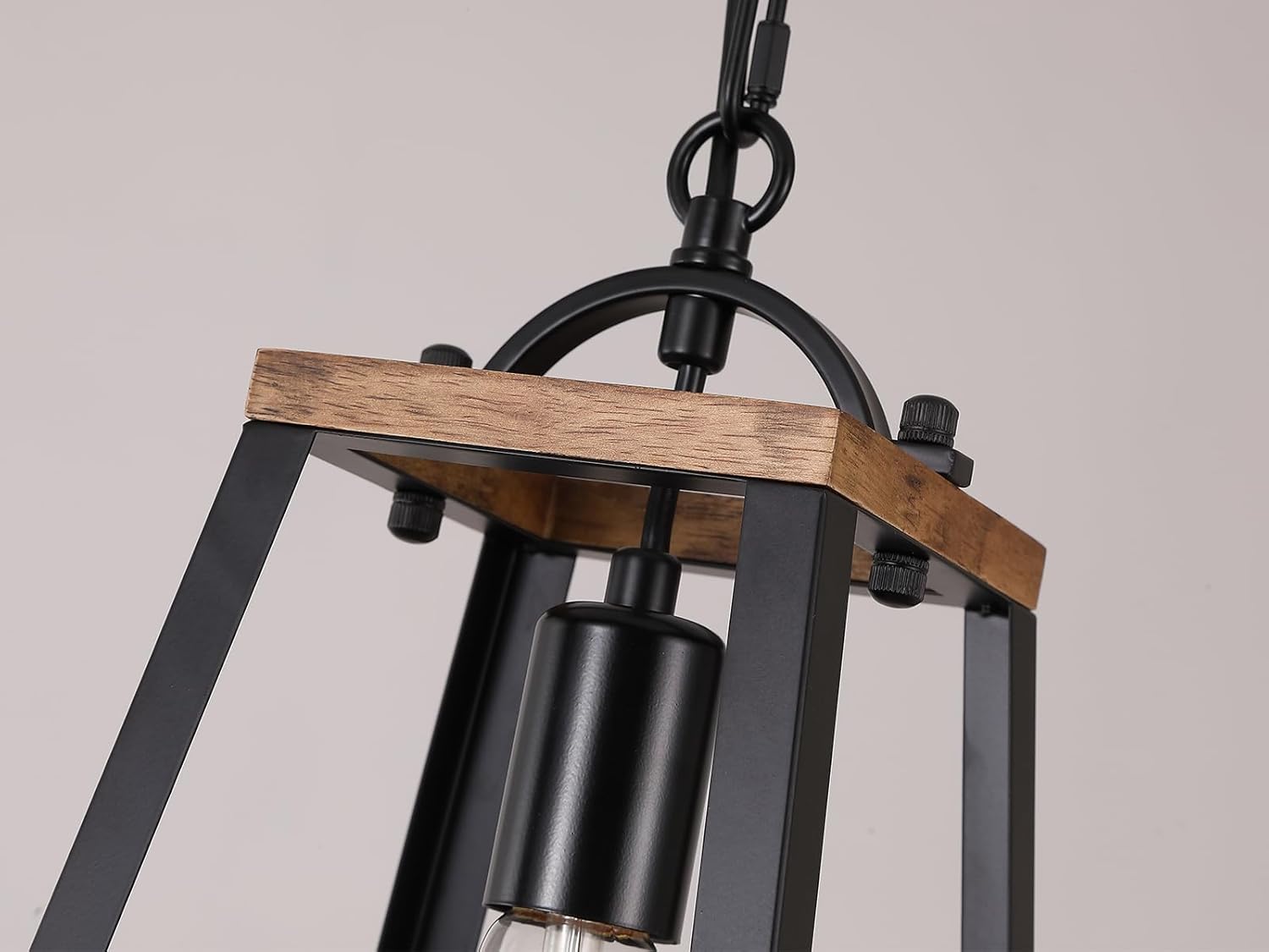 2 Pack Rustic Farmhouse Wood Pendant Light Fixture One-Light Adjustable Chain Oak Wood and Metal Lantern Cage Small Pendant Lighting for Kitchen Island Sink Hallway Bathroom Bar Farmhouse, Black