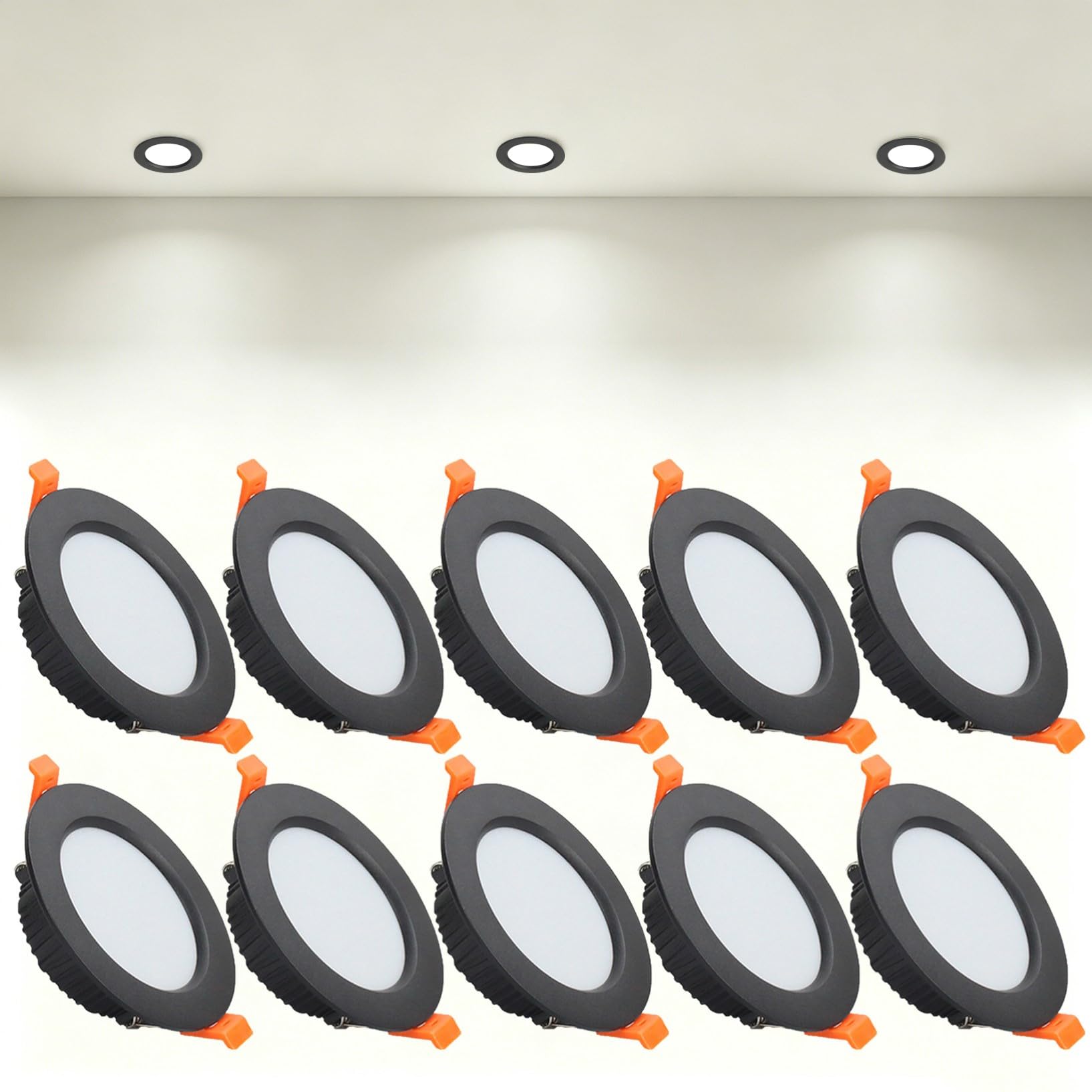 VOGHMOLD 7W Ultra Slim LED Downlight Recessed Ceiling Light 3 inch, 4000K Spot Lights Black Aluminum Trim, Cut Φ80-90mm, AC110-240V Panel Lighting for Office Hallway Closet, 10 Pack