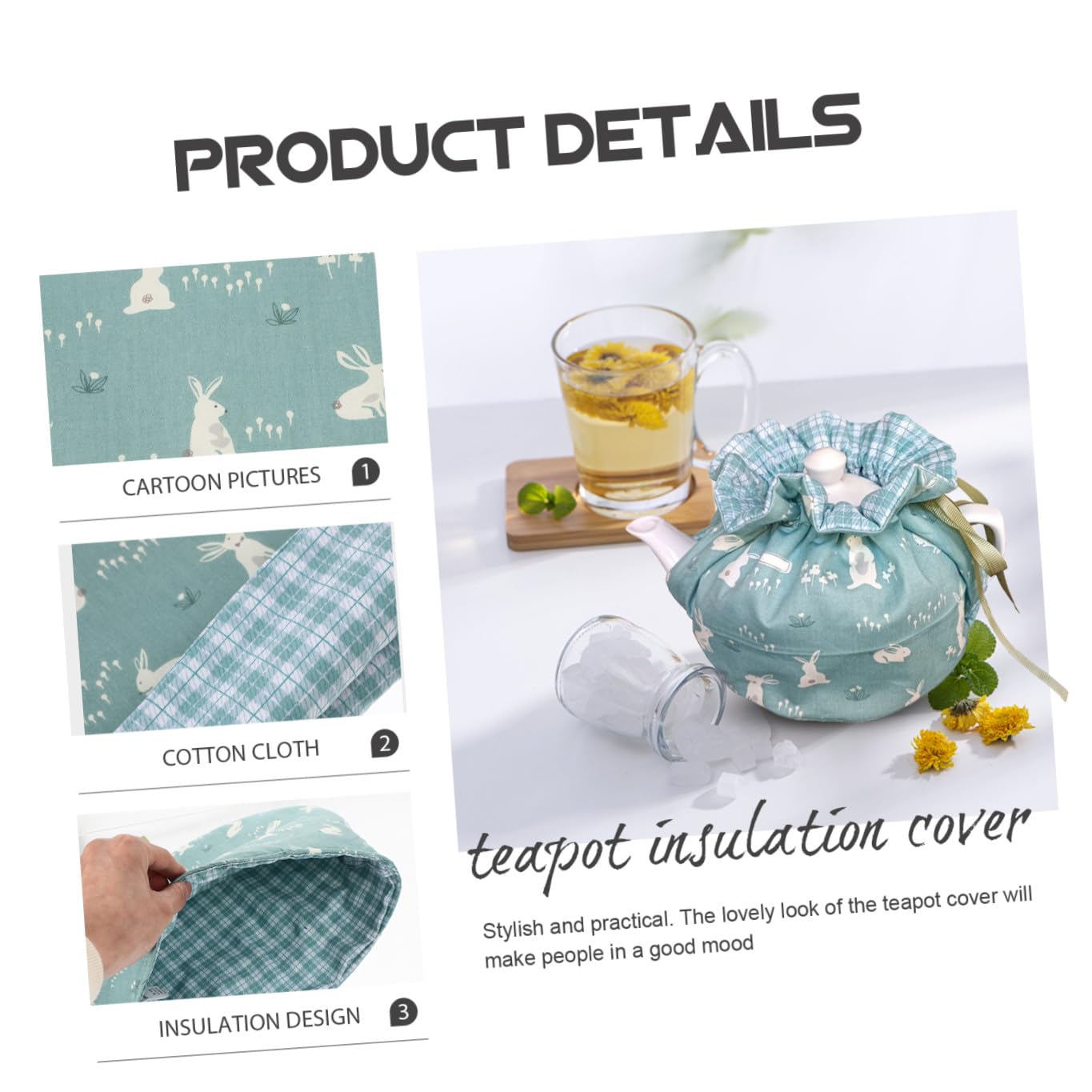 Cabilock 5 Pièces Grand Couvre-Théière pour Théière Isolée: Couvertures Thermiques 100% Coton en Ouate Extra Épaisse pour Garder Au Chaud Le Cadeau De Noël