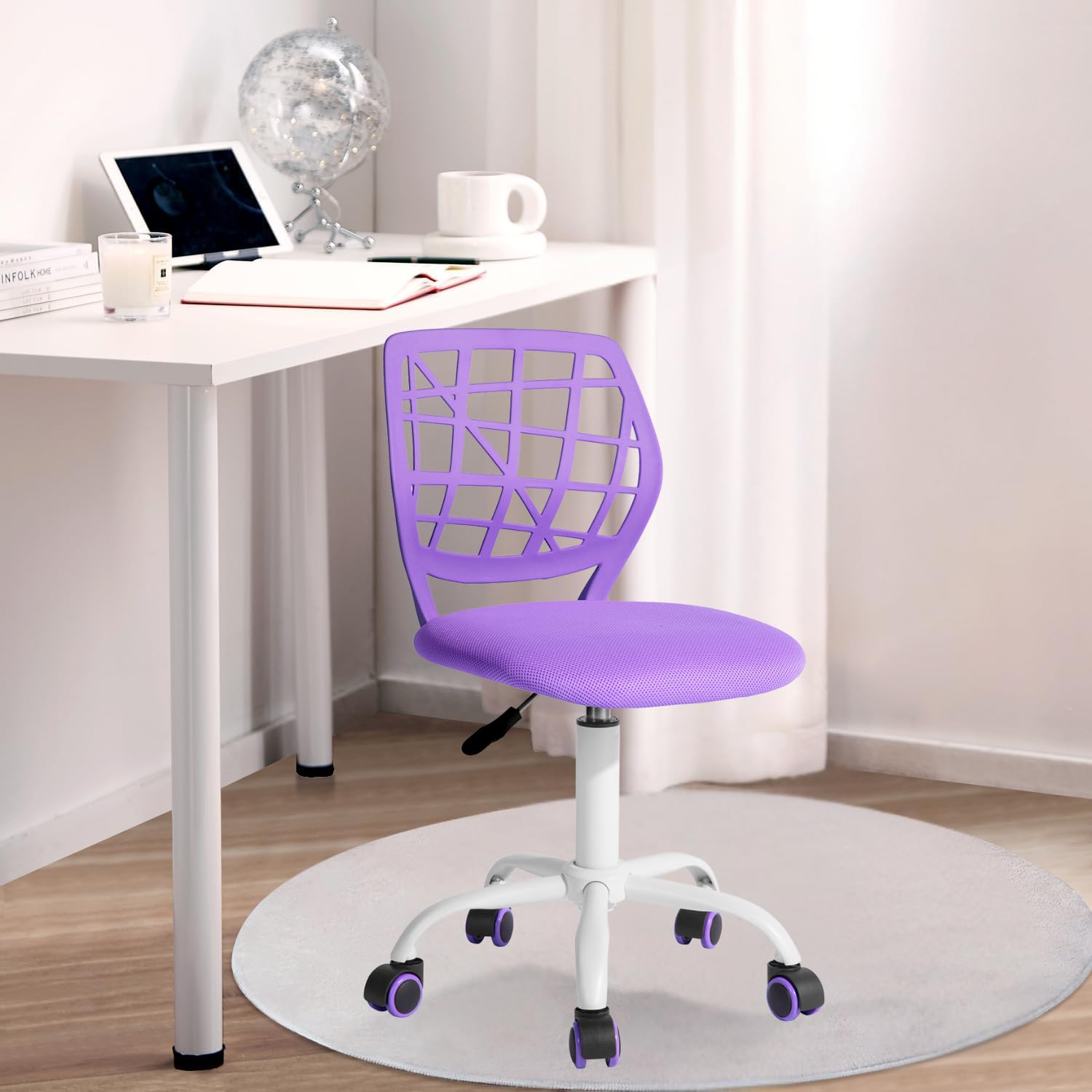 FurnitureR Silla de Escritorio para niños, Silla giratoria de Altura Ajustable con diseño de Respaldo de Agujero pequeño, Adecuada para Dormitorio de niños o Sala de Estudio, Color Morado I