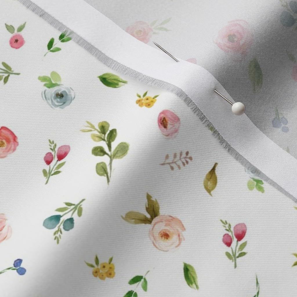 Spoonflower Fabric - Flowers Leaves Floral Wild Tiny Small Watercolor Woodland Ditsy Scale Printed on Organic Cotton Sateen Fabric by The Yard - Sewing Quilting Apparel Home Decor