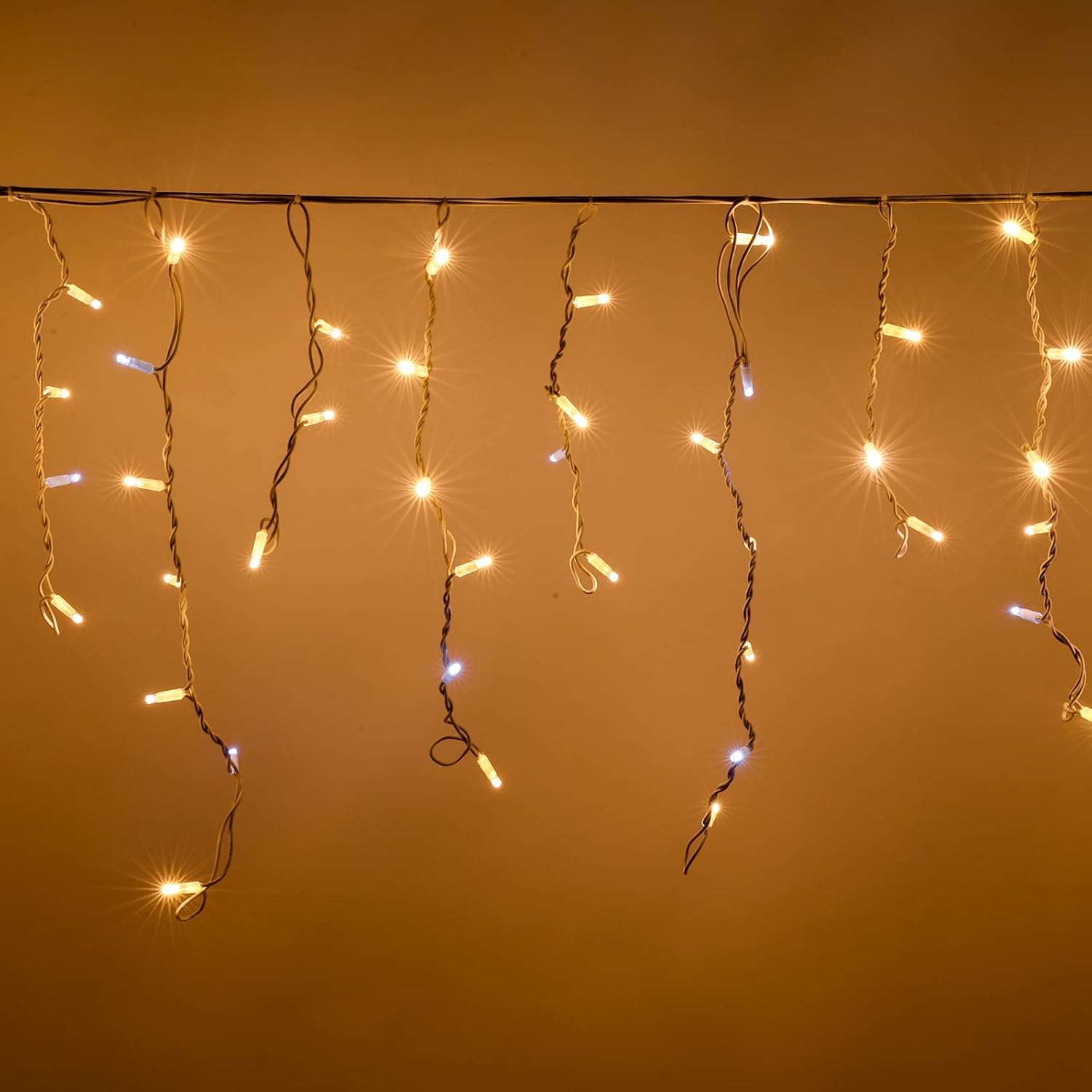 Generico Tenda luminosa luci di Natale da 6 mt Cascata di Stalattiti MaxiLed Professionale per uso esterno interno Prolungabile (calda fissa + flash freddo, 280 LED)