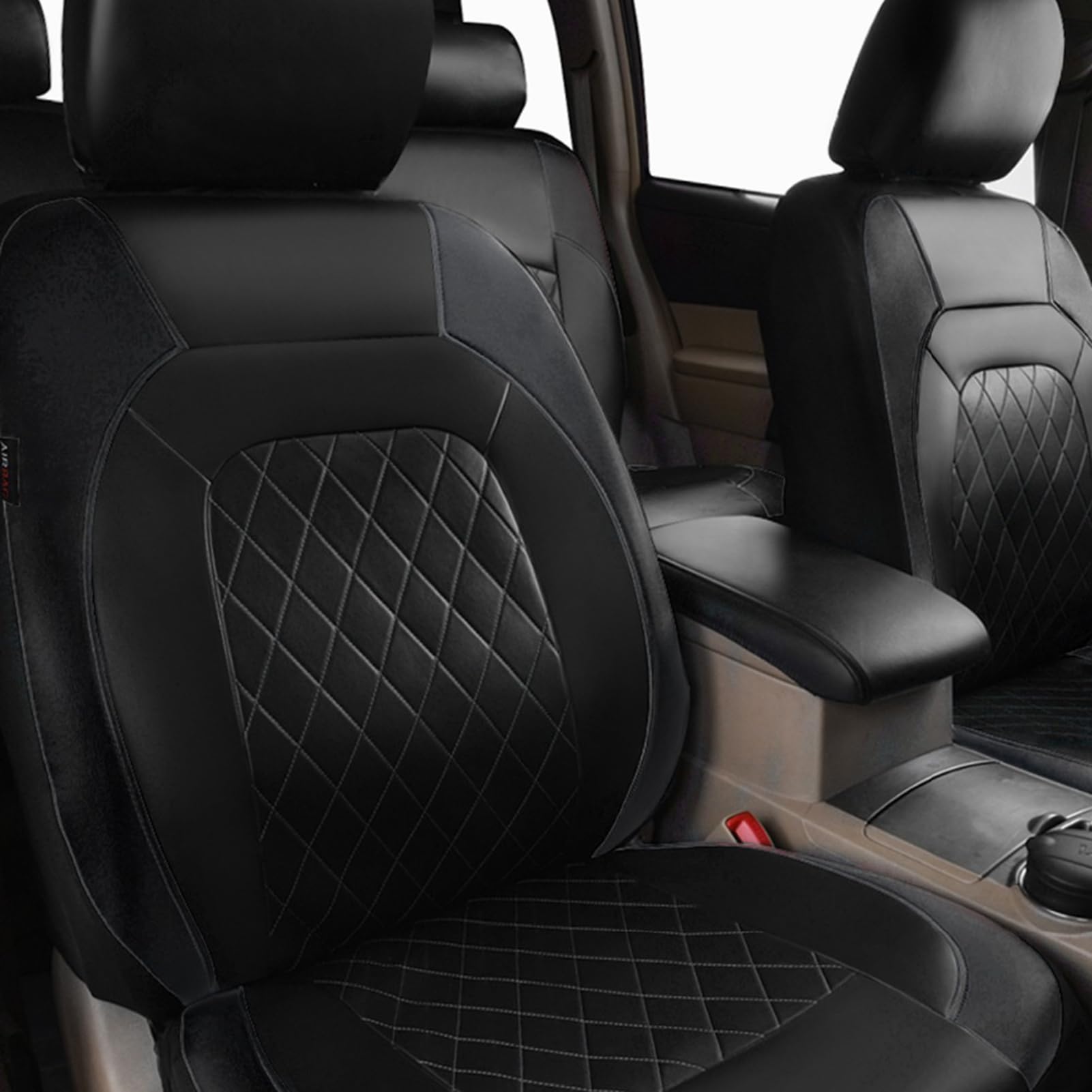 Juego completo de 9 fundas de asiento de coche de piel sintética universales para el interior del coche, para vehículos todoterreno, lavables, fáciles de colocar, tamaño universal, dobladillos
