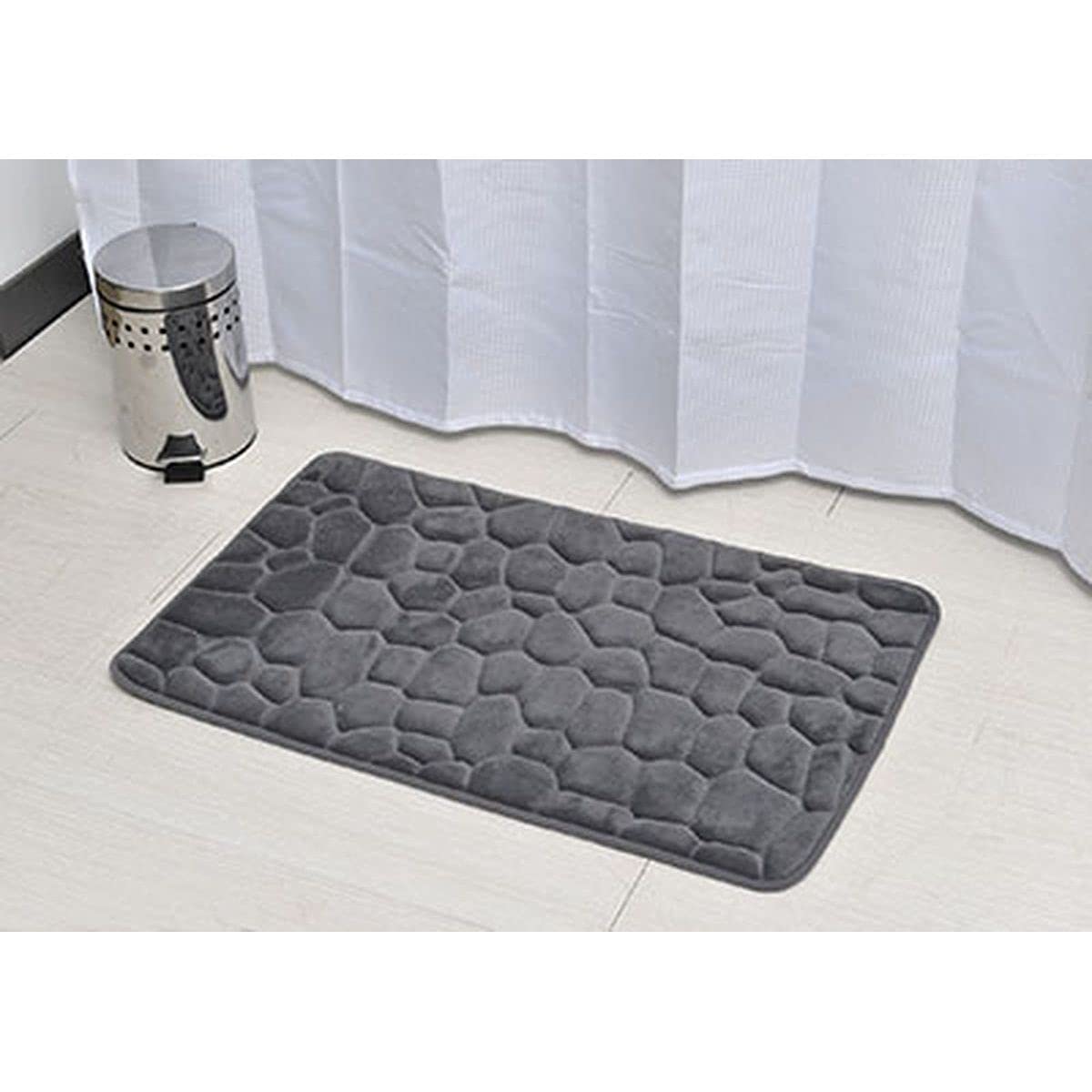MadeInNature Tappeto in microfibra per bagno antiscivolo, a memory foam, disegno ciottoli 50 x 80 cm, colore: nero, grigio scuro, talpa, blu anatra, fucsia (grigio scuro, 2)