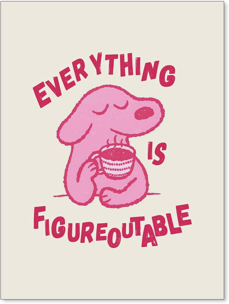 Lmuwecno Pink Dog Positive Affirmations Quote Wall Art Motivational Cute Animal Posters Everything Is Figureoutable Prints Kids Bedroom Wall Decor 12X16 inch Unframed
