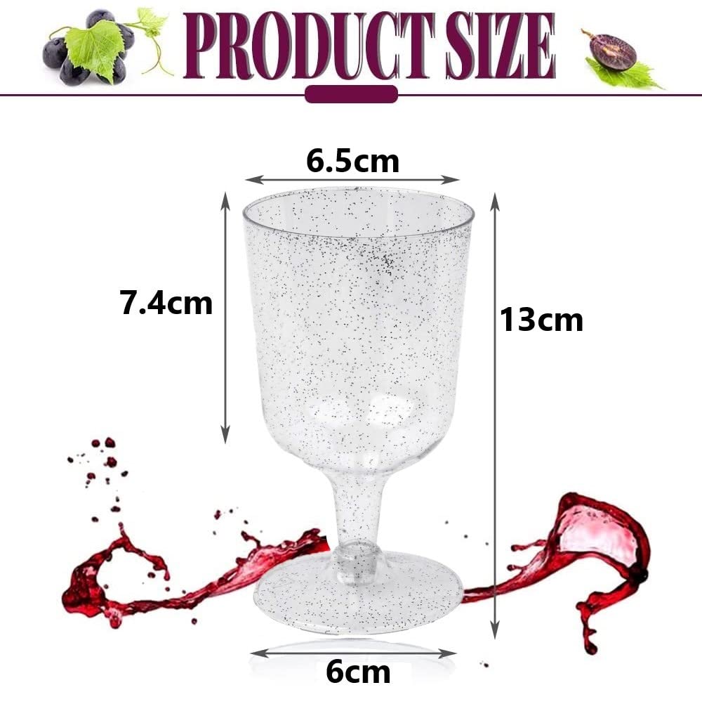 LATERN 50 Stück Silberne Glitzer-Weingläser Aus Kunststoff – 170 Ml, Wiederverwendbar Für Party & Catering