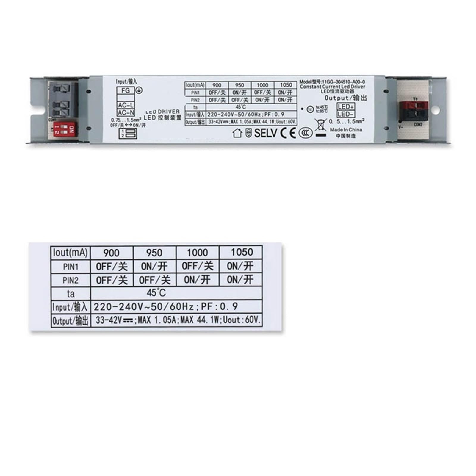 Transformateur Éclairage LED DC33-42V Pilote Courant Constant 44W