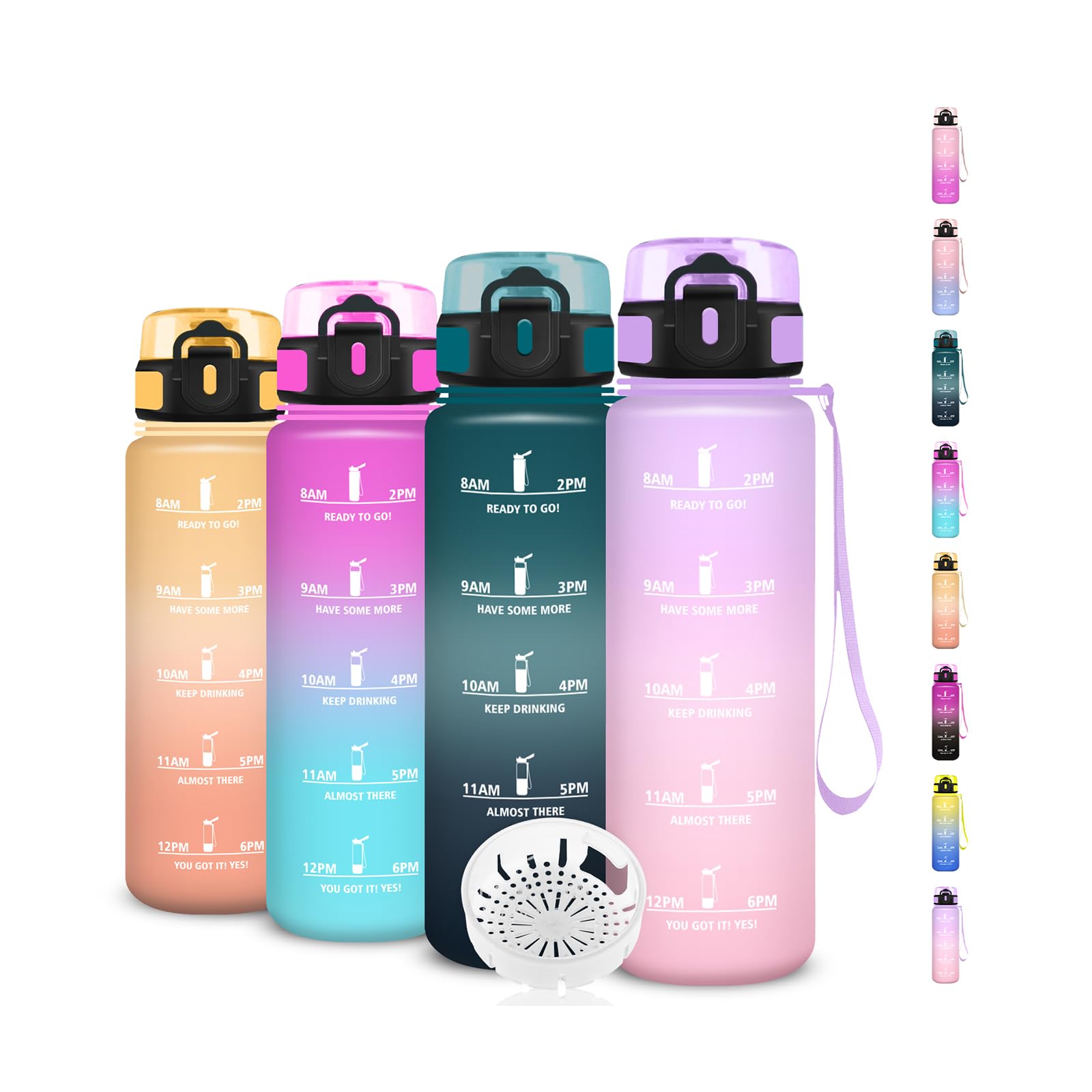 Water Bottle, 500ml Water Bottle, Leakless Water Bottles, Motivational Water Bottles, Easy to Carry, Timetable Bottle, Graduated Bottle, Easy to Clean, for Sports, Fitness, Yoga, School, Girls