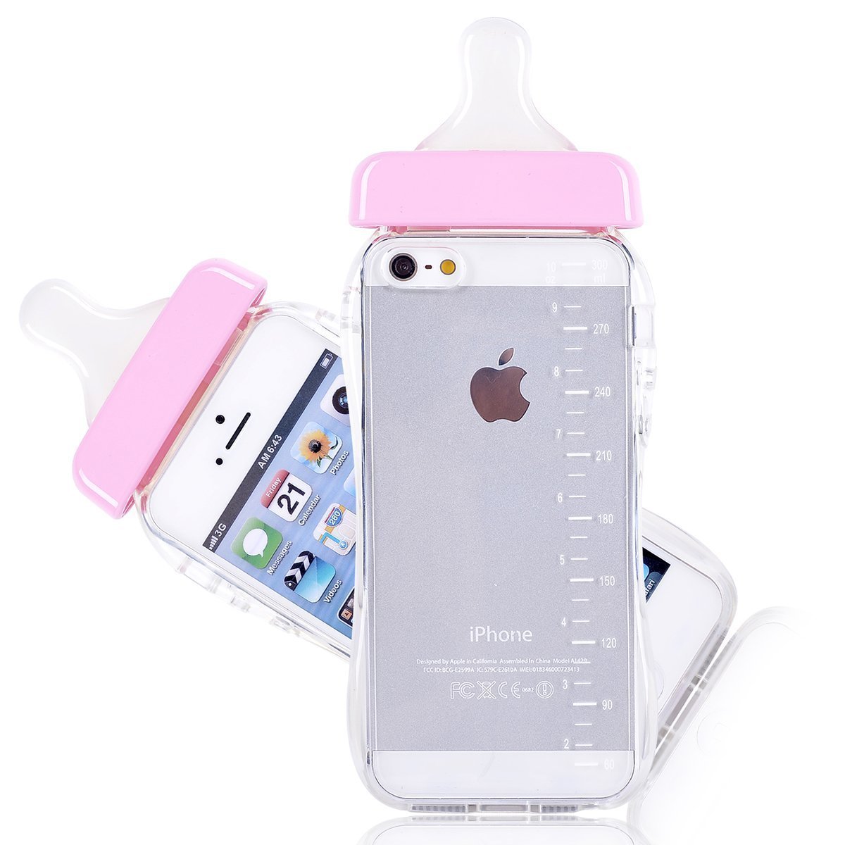 Lovely Slim Cute Baby Pacifier Milk Bottle Transparent Case Cover for Apple iPhone SE/5/5S (PINK)