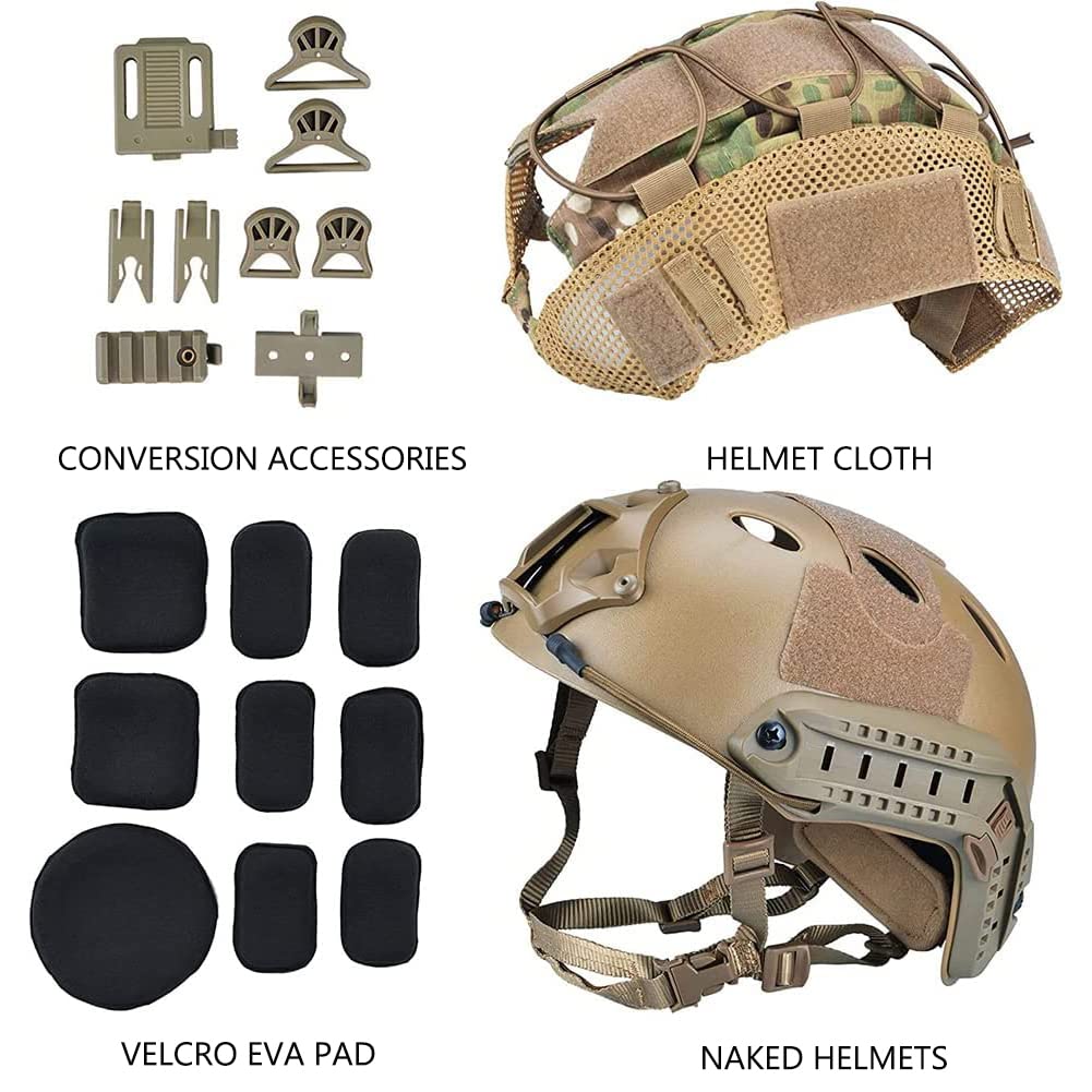 Taktischer Helm Set mit Multicam Airsoft Helm Abdeckung & Militär Headset Adjustable Taktik Fast Protection Helm für Draussen Paintball CS Jagd BBS Spiel