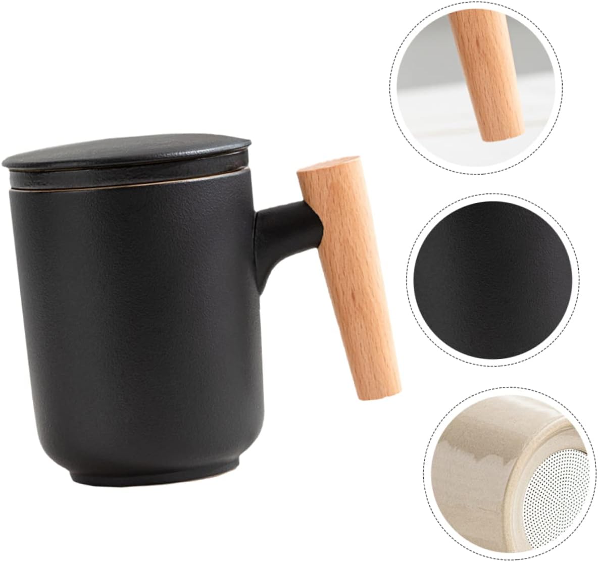 Ciieeo 1set Cup with Tea for Text Ceramics Black