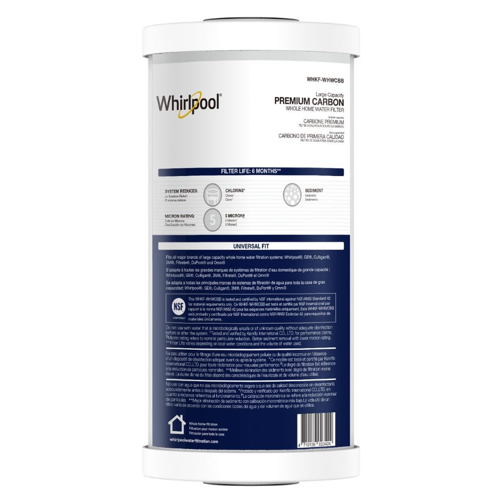 Whirlpool 10 x 4 5 Premium Carbon Water Filter WHKF-WHWCBB NSF Certified 5 Micron Reduces Chlorine and Sediment