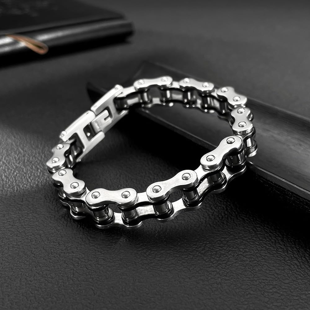 Men's Bracelet Stainless Steel Motorcycle Bike Chain Bracelet Polished 8 Inches - Image 4