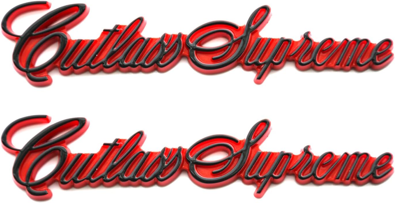 2pcs Cutlass Sail Panel Script Emblem Badge 3D Nameplate Letter Replacement for Supreme 1978-1988 Repro 20085597 (Redline)