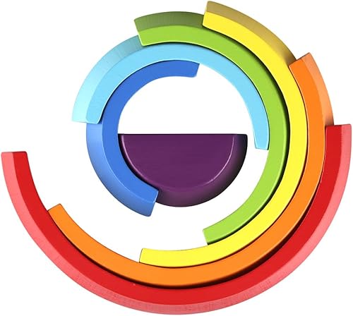 Miniatura 5 de Coogam - Juego de rompecabezas de madera con diseño de arcoíris para apilar y anidar - Juego de apilamiento de túnel. Construcción de formas de