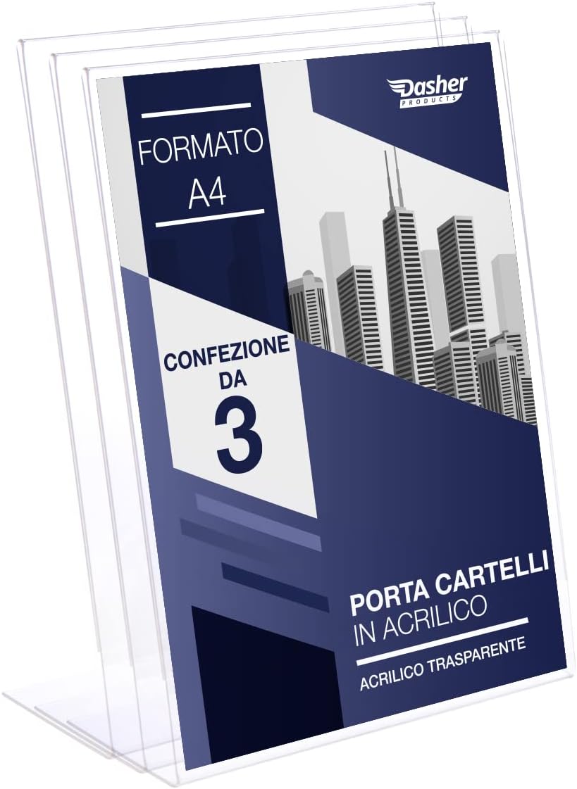 Dasher Products Sign Holder with Bevelled Backboard, A4 Premium Portrait Billboard, Table Stand, Easel Style Frame, Plastic Brochure Holder for Home, Office, Shop, Shop