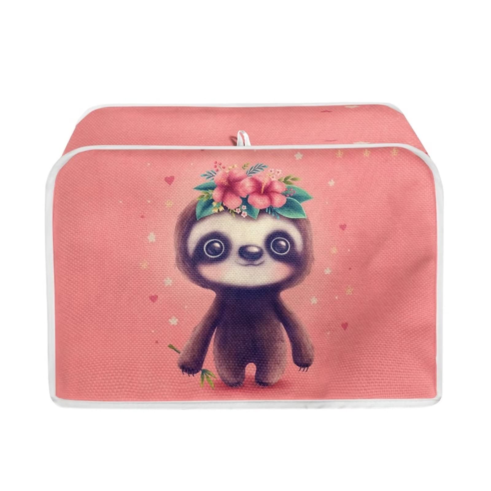 Xoenoiee Pink Sloth Pattern 2 Slice Toaster Cover - Washable Small Appliance Bag With Top Handle, Cute Dust Protection for Oven, S