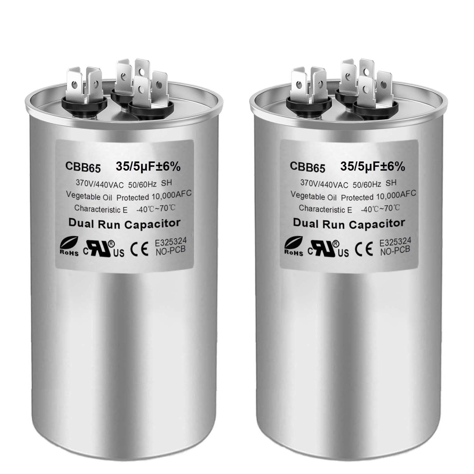 35/5 uF 35+5 MFD 370V or 440V Dual Run Start Round A/C Capacitor, 35 5 uF 370 440 Volt VAC CBB65B Air Conditioner Capacitors for AC Unit, Fan Motor