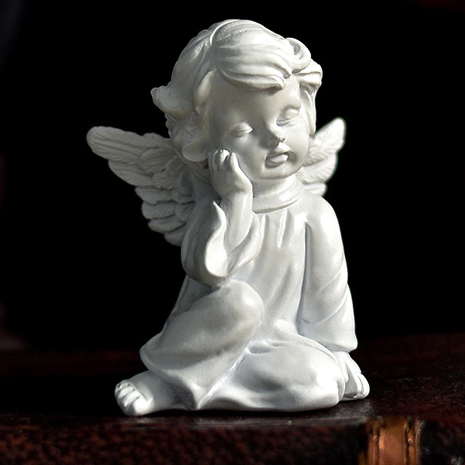 cypreason Angel with Winged Garden Statue Resin Garden Ornament Resin Angel Figurines Wings Angel Statue Memorial Cherub Sculpture Little Girl Angel Resin Sculpture Figurines for Home Decorations