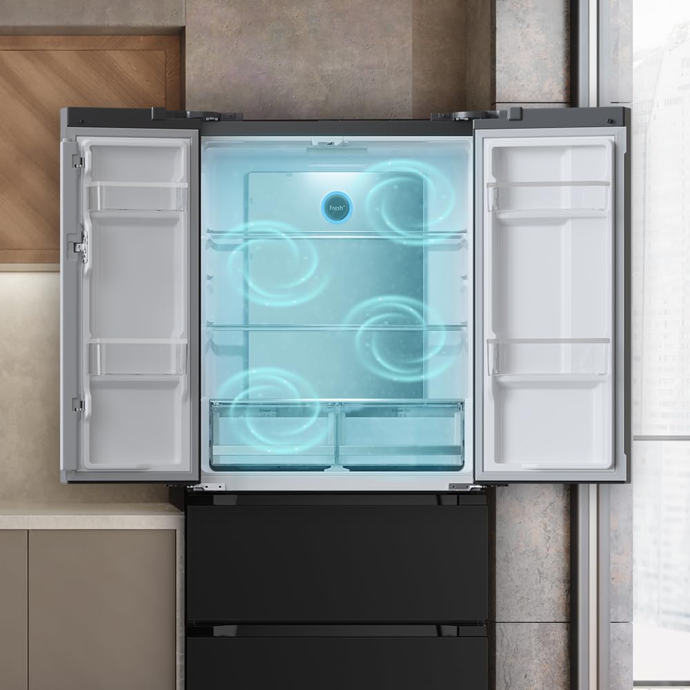 Cecotec Frigorífico puerta francesa Bolero CoolMarket FD 436 Dark E. Compresor Inverter Plus Frigorífico 4 Puertas Estilo Francés Dark 183X84Cm, 510L, No Frost, Clase Energética E, Metal Cooling