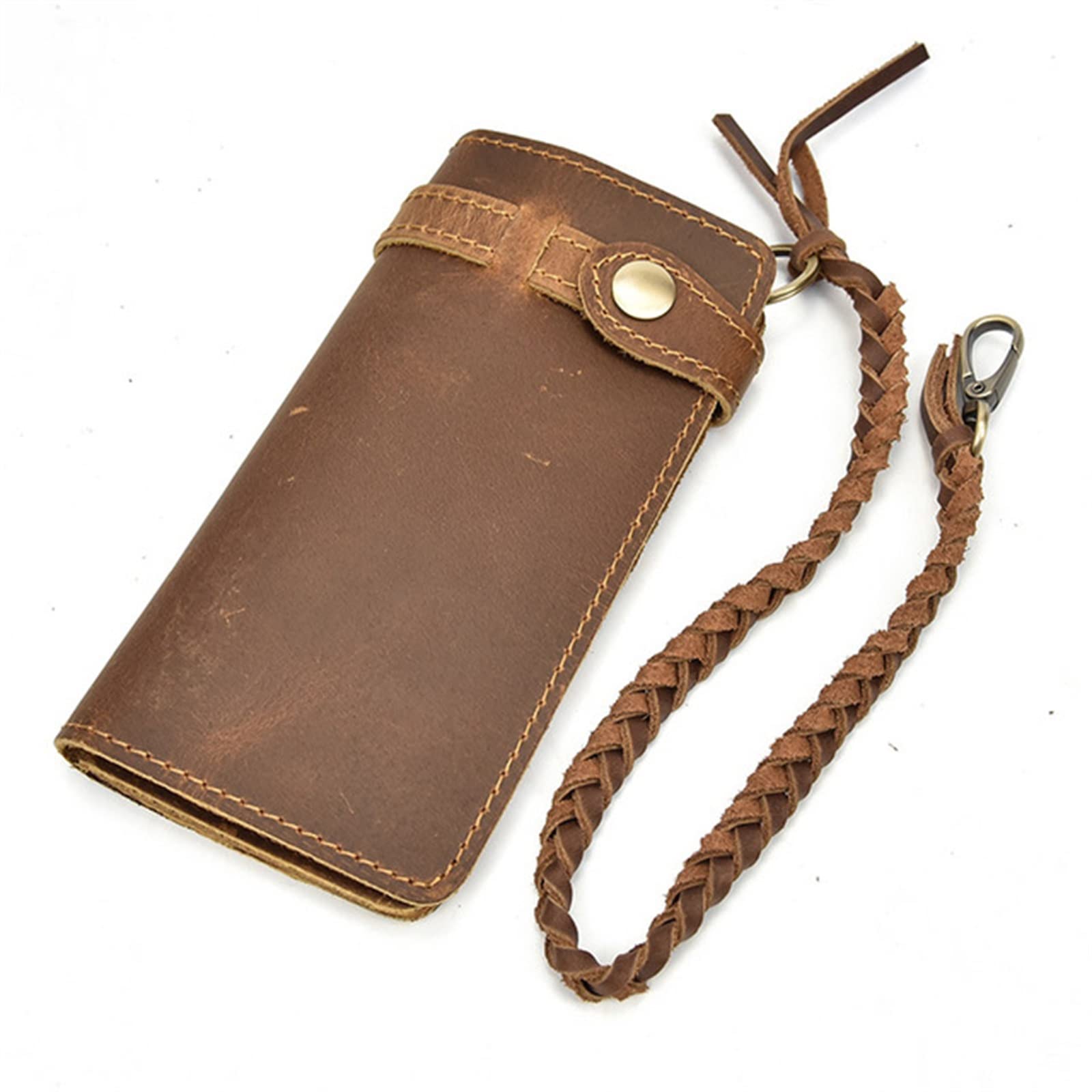 Cartera Cadena Piel Cartera Hombre Piel Doble Plegable con Cadena para Hombres(marrón)