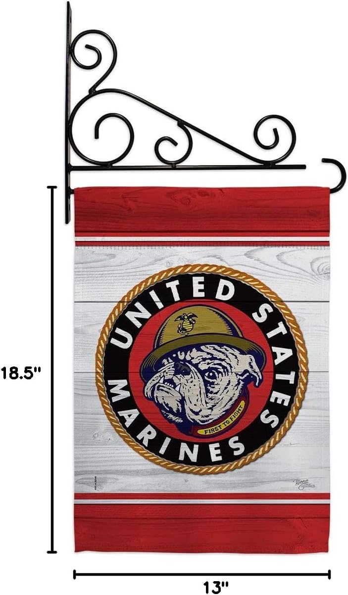 Marine Bulldog Garden Flag Set Wall Holder Armed Forces Corps USMC Semper Fi United State American Military Veteran Retire Official Small Gift Yard House Banner Double-Sided Made In USA 13 X 18.5