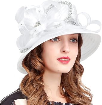 VECRY Womens Church Baptism Wedding Hat Tea Party Derby Dress Hats with Rhinestone
