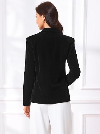 Allegra K Velvet Blazer for Women Casual Business Button Jacket Winter Lapel Long Sleeve Vintage Christmas Blazers