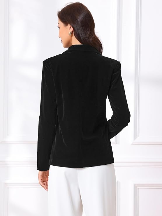 Allegra K Velvet Blazer for Women Casual Business Button Jacket Winter Lapel Long Sleeve Vintage Christmas Blazers