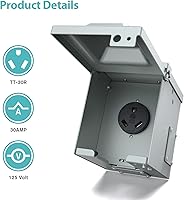 Vista 3 de WEBANG Caja de toma de corriente de 30 amperios para RV, cerrada, resistente a la intemperie, 125 voltios, NEMA TT-30R, panel de receptáculo