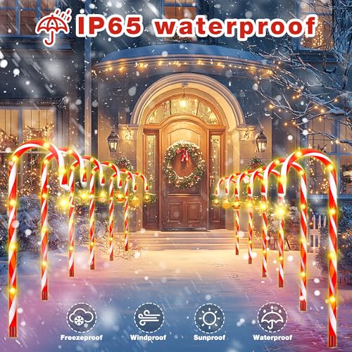 Solar Candy Cane Lights – 12-Piece Set, 22 Inch Outdoor Christmas Pathway Lights, 8 Lighting Modes with Memory Function, Solar-Powered Holiday Decorations for Garden, Yard, Walkway, Party, Driveway by PANADAJOY - Image 6