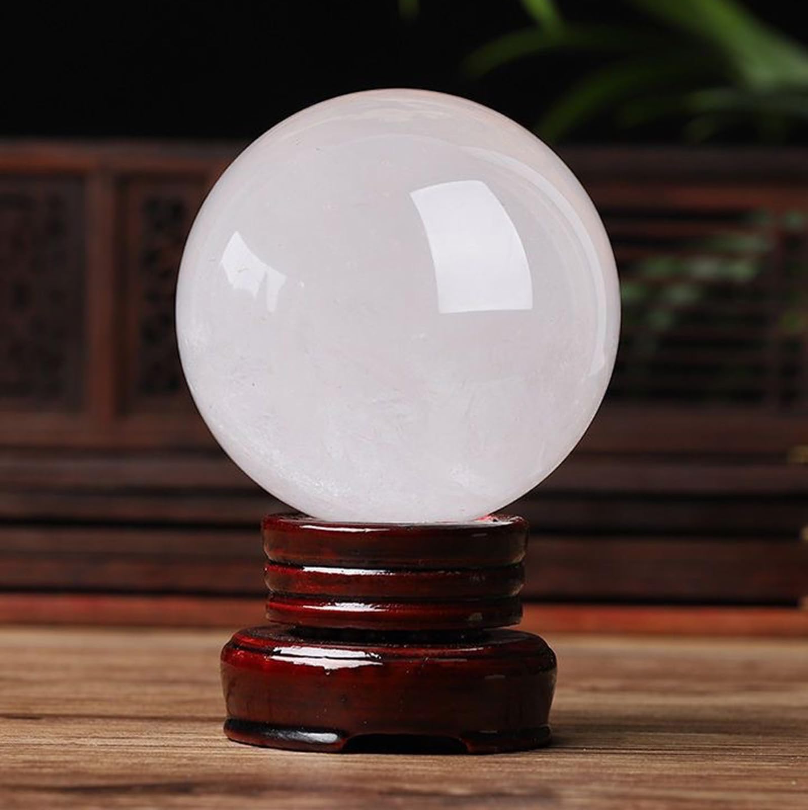 CYVXCPPGI Crystal Ball with Wooden Base,White Calcite Quartz Ball Ornament,Magic Crystal Orb Stone Sphere for Feng Shui, Home Decor,180mm/7.1in